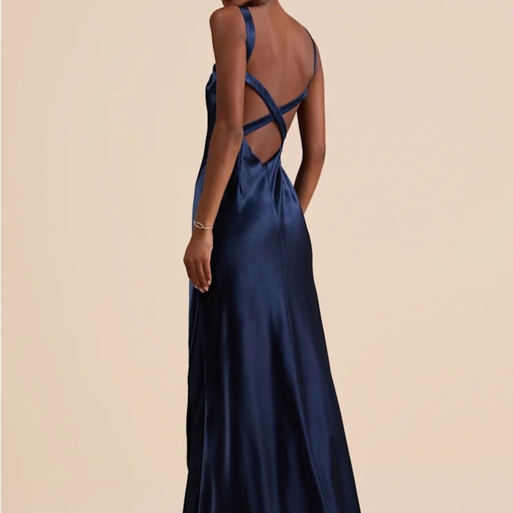 Lulu's Midnight Blue Satin Backless Gown